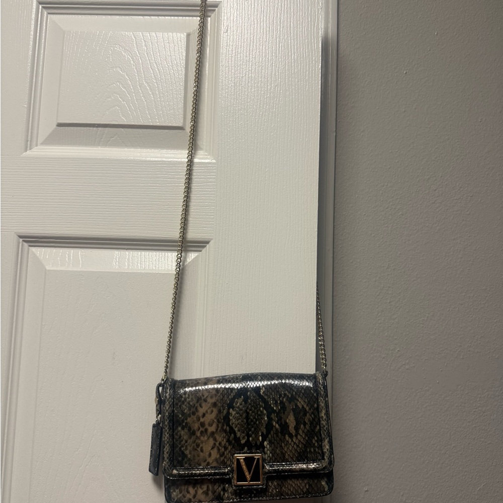 Victoria's Secret Snake-Print Crossbody in Brown and Black with Gold Chain